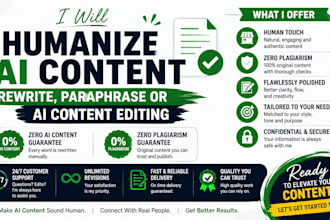 humanize ai content, rewrite, paraphrase or ai content editing