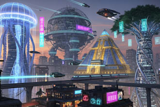 draw illustration of futuristic cyberpunk city