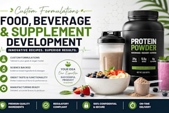develop food formulation, beverage and supplement product formulation