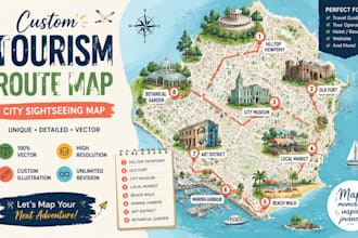 create tourism route map, city sightseeing map, destination vector illustration