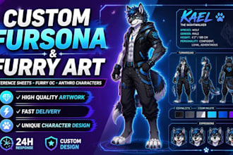draw a custom furry reference sheet, fursona and anthro character design