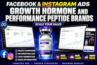 run facebook and instagram ads for growth hormone and performance peptide brands