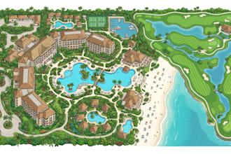create campground map illustration, rv park map, campsite, and resort map