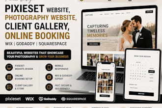 pixieset website, photography website, client gallery online booking wix godaddy