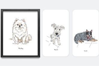 custom digital pet portrait cute hand drawn style