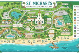 design resort map illustration, church map, hotel map, property map, site map