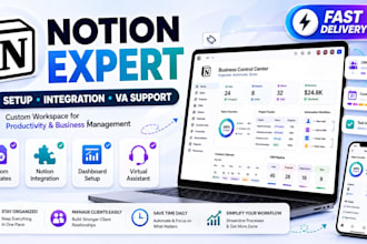 be notion expert do custom notion template, notion setup, notion integration, VA