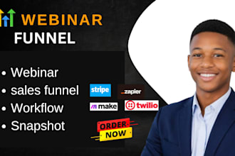 build gohighlevel webinar funnel, sales funnel, ghl landing page