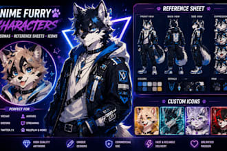 design anime furry characters, furry reference sheets, fursonas and furry icons