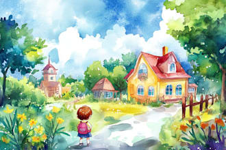 create digital watercolor illustrations for a children book