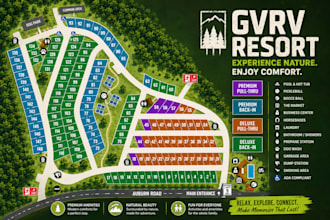 design 2d and 3d illustrated site plans, resort park maps, travel, dnd game maps