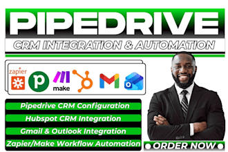 setup pipedrive CRM integration and automation zapier make hubspot gmail outlook