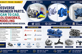 do reverse engineer parts, scan to cad, stl to cad, and solidworks modeling