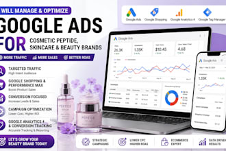 manage and optimize google ads for cosmetic peptide, skincare and beauty brands