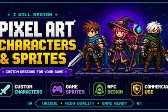 design custom pixel art characters, sprites, and game assets