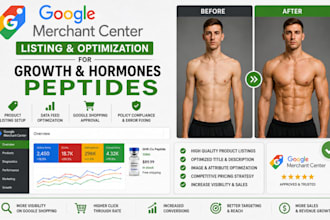 setup google merchant product listing for muscles, growth hormones peptide