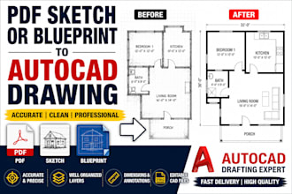 convert PDF, sketch, or blueprint to autocad drawing