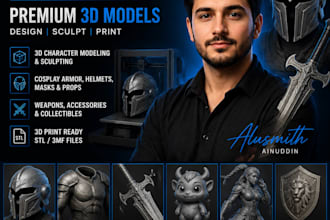 design 3d cosplay mask, helmet, armor, props, and weapons ready for 3d print stl