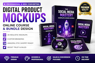 create digital product mockups ebook online course bundle designs