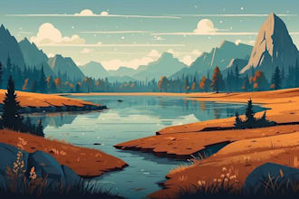 create flat landscape illustration of nature and background vector art