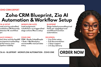set up zoho CRM blueprint zia ai automation, books, workflow for your sales team