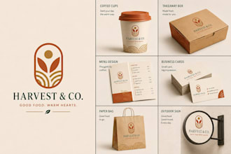design restaurant branding logo, menu design, food packaging full brand identity