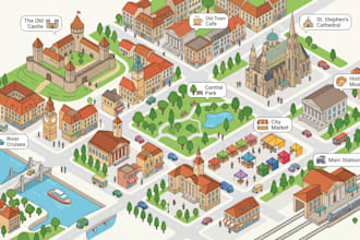 design 2d flat or isometric tourist map, destination map, travel map, city guide