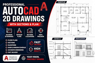create autocad 2d plans, sections and elevations professionally