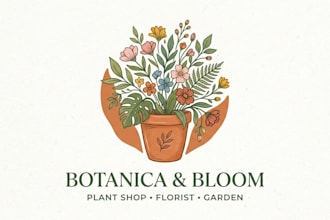 design a beautiful flower pot logo for plant shops, florists, and garden brands