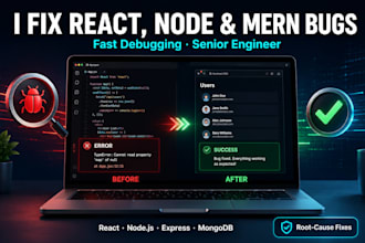 fix bugs and errors in your react node js and mern project