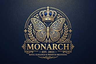 design a majestic monarch logo with royal elegance and premium branding