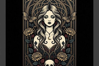 drawn dark art with art nouveau style for tshirt and etc