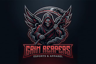 design a dark and powerful reaper logo for gaming, esports, and apparel brands
