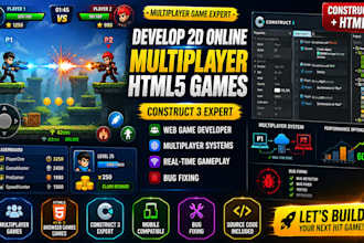 develop 2d online multiplayer HTML5 web game in construct 3 and fix bugs