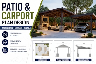 design custom patio and carport plan with cad drawings