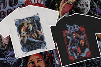 create hand drawn vintage horror artwork for apparel