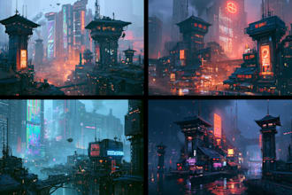do a illustration of science fiction city, cyberpunk city