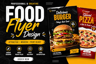 design professional food flyer, restaurant flyer, and menu flyer