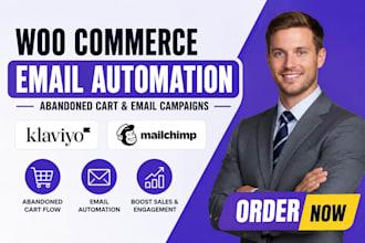 set up woocommerce email automation, abandoned cart flows and email marketing