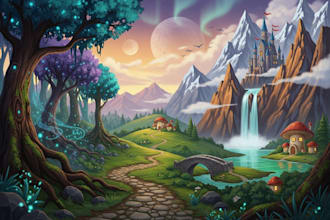 draw fantasy storytelling landscape, background illustration