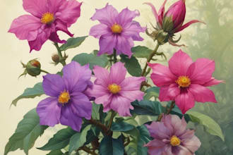 design botanical art of flowers, leaves, and plants