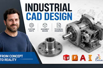 industrial cad, custom machine component design, mechanical assembly cad