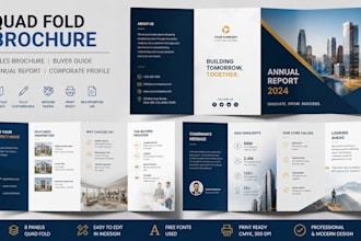 design quad fold, sales brochure, buyer guide, annual report, modern brochure