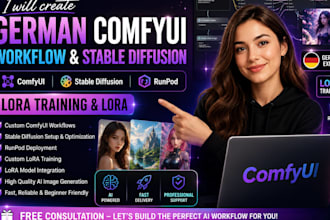 create german comfyui workflow, stable diffusion, runpod, lora training, lora