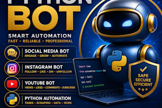 create python social media bot, tiktok bot youtube bot, instagram API bot, x bot