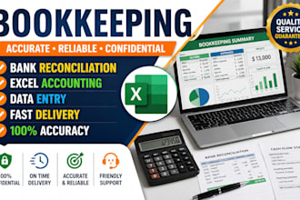 do bookkeeping, bank reconciliation, excel accounting and data entry