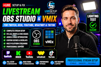 setup and fix livestream obs studio and vmix for twitch kick youtube whatnot