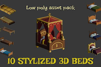 create 3d low poly stylized bed assets for your game