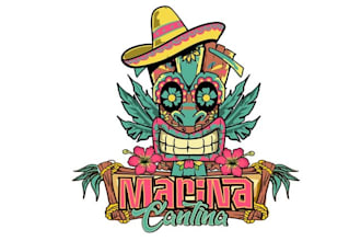 make topical waterfront tiki restaurant logo nautical theme
