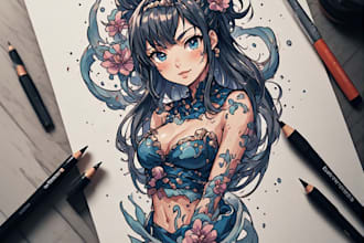 make an japanese traditional tatto art style